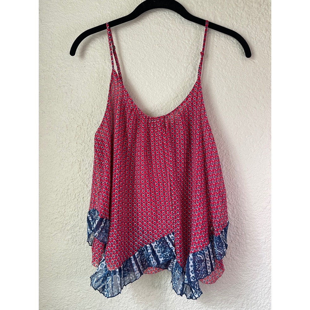 Abercrombie & Fitch Red Blue Floral Ruffle Hem Cami Top‎ Spaghetti Strap
